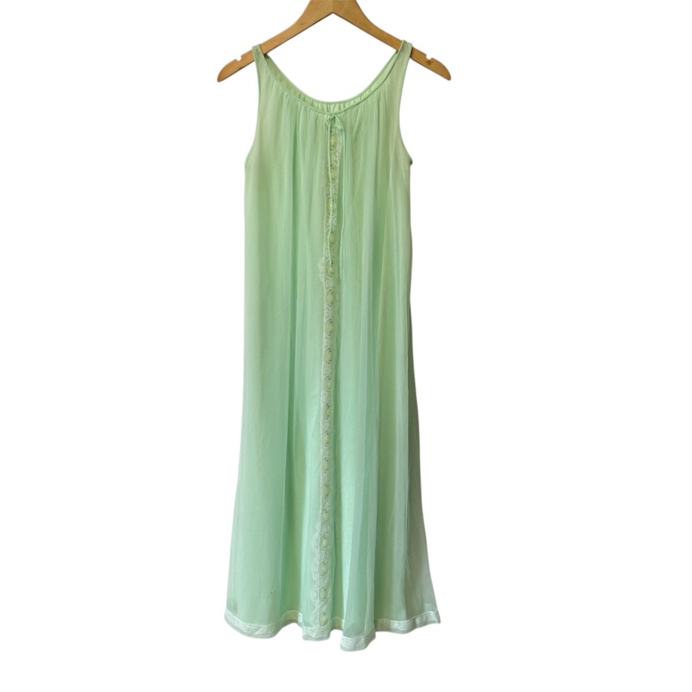 Vintage 50s Peignoir Set Mint Green Nighty Robe Lace Sheer Retro Small Medium - Picture 3 of 16